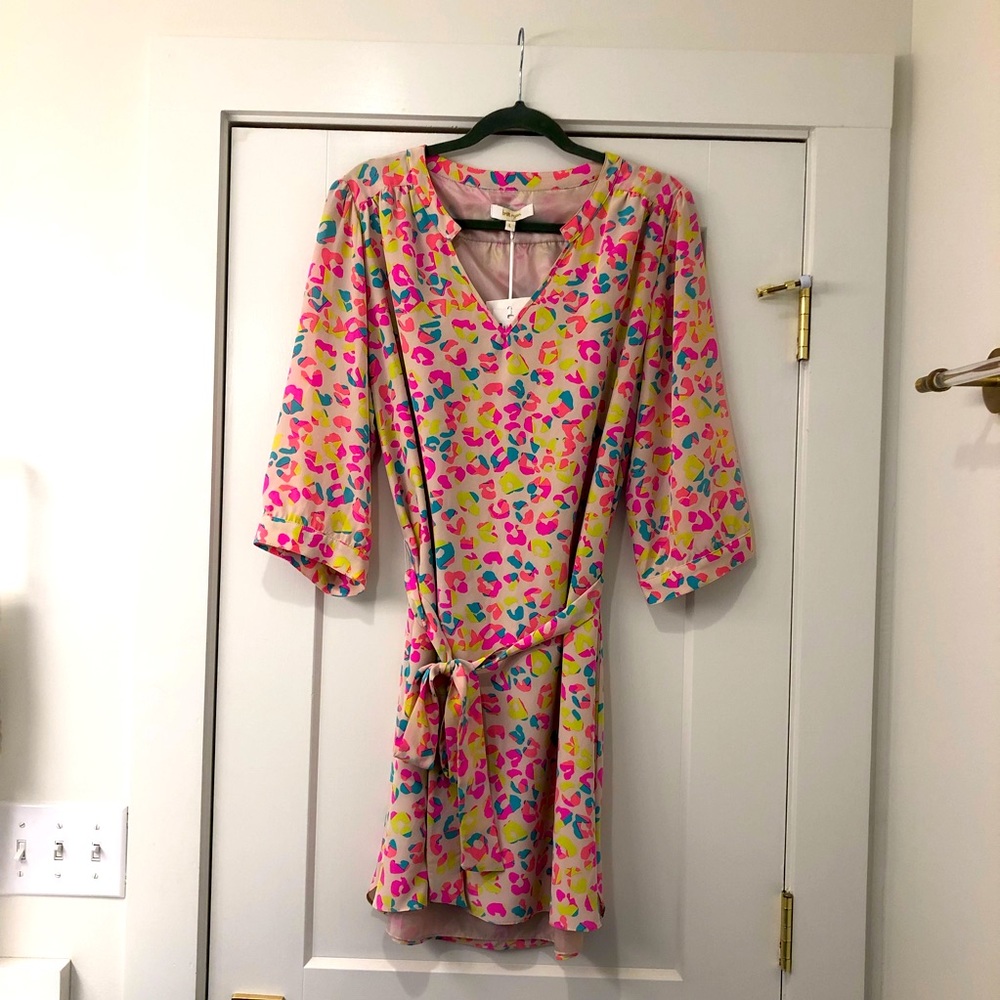 NWT Britt Ryan Neon Leopard V-Neck Tunic Dress | Size L